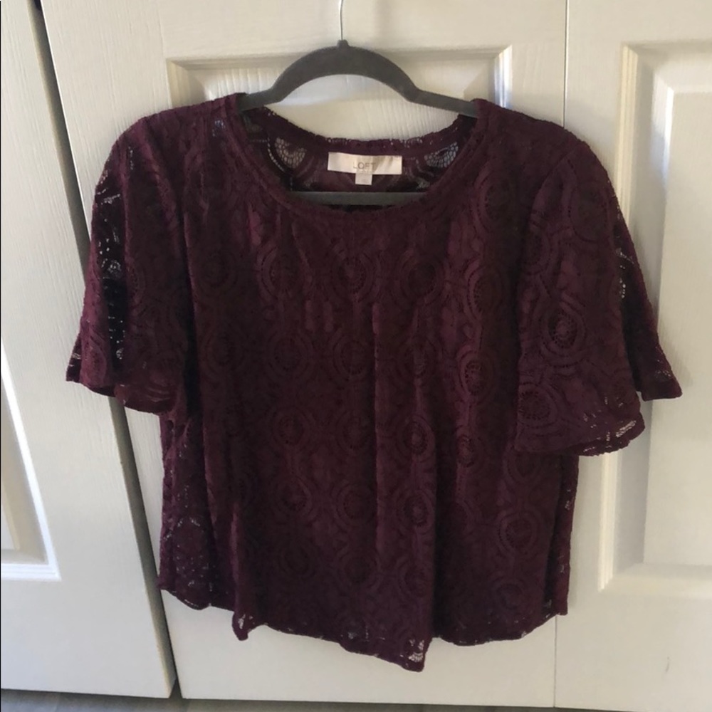 Loft Lace Trumpet Sleeve Sheer Top